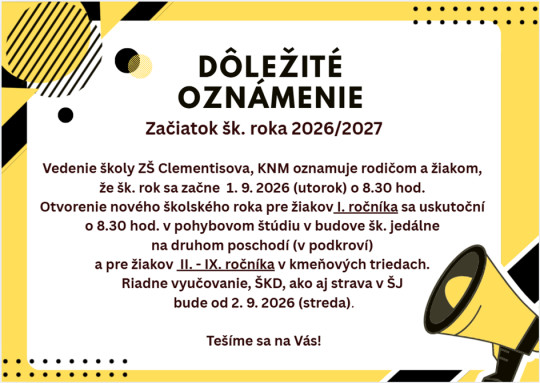 Začiatok šk. roka 2026/2027
